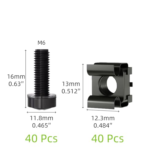 40 Pack M6 x 16mm Rack Screws and Cage Nuts for Server Cabinet, Server Shelves, Routers,Audio Server Console