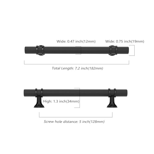 Asidrama 10 Pack 5 Inch(128mm) Knurled Matte Black Kitchen Cabinet Handles, Cabinet Pulls Kitchen Cabinet Hardware Cupboard Handles Drawer Pulls - color: Matte Black, size: 5" Hole Center, style: 10 Pack