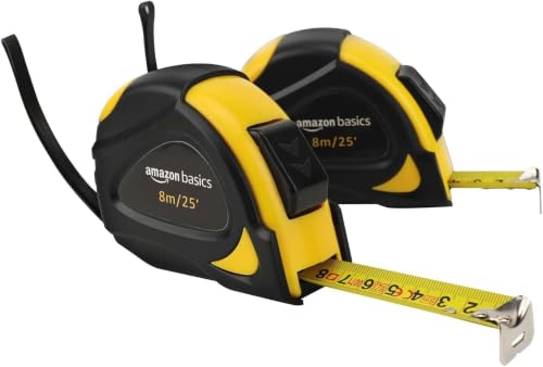Amazon Basics Self-Locking Tape Measure, 25ft (8-Meters), Accurate Dual Scale inch/Metric, MID Accuracy, Extendable, Yellow, 2 Count (Pack of 12) - color: Yellow, size: 7.6 m (Pack of 12)