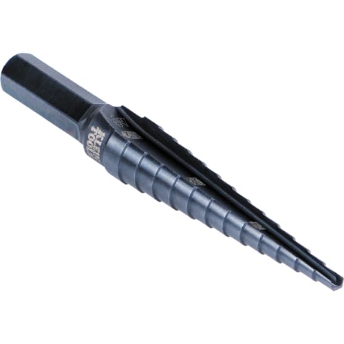 Klein Tools KTSB01 Step Drill Bit Double-Fluted #1, 1/8 to 1/2-Inch with Easy-to-Read Markings and Targets, 3/8-Inch Hex Shank - size: 1/8 to 1/2-Inch, style: Standard