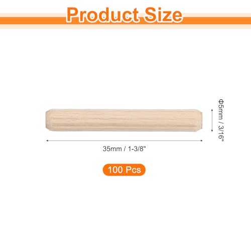 uxcell 100Pcs 3/16" x1-3/8 Wooden Dowel Pins,Grooved Fluted Pin - size: 3/16" x 1-3/8"