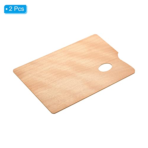 PATIKIL 8"x12" Wooden Paint Palette, 2 Pack Wood Painting Palette Color Mixing Square Paint Tray Palette with Thumb Hole for Oil Watercolor Artist, Wood Color - size: 8" x 12"