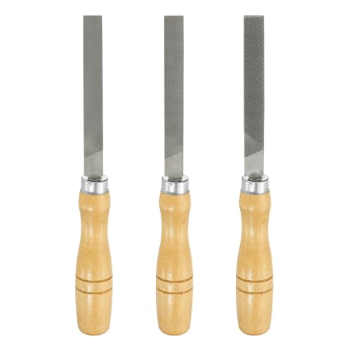 HARFINGTON 3pcs Flat Cut File 4" Double Cut Teeth High Carbon Steel Hand Rasp File with Wood Handle for Metal Wood Deburring Removing - size: 4"