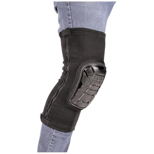 KLEIN TOOLS 60629 Tough-Flex Knee Sleeves for Work, Construction, Low-Profile Sleeve with Zipper, Gel-Like Foam, Black, M/L - size: M/L