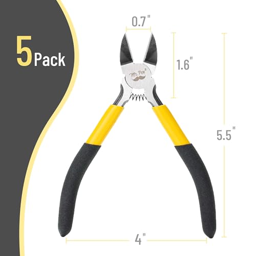 Mr. Pen- 5" Wire Cutters Bulk, 5 Pack, Precision Cutting Pliers - color: Yellow, Spring-loaded, size: 5 inch, 5 Pack