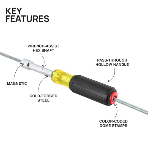 Klein Tools 65412 Heavy Duty Hollow Shaft Nut Driver, Color-Coded 1/2-Inch Hex, Pass Through Design, 6-Point, Cushion-Grip Handle - size: 1/2-Inch