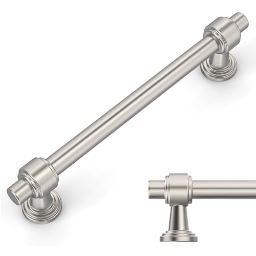 Amerdeco 10 Pack Brushed Satin Nickel Cabinet Pulls 5 Inch(128mm) Hole Center Drawer Pulls Cabinet Hardware Kitchen Cabinet Handles for Bathroom Dresser Pulls ZH0069 - color: Brushed Satin Nickel, size: 5" Hole Center