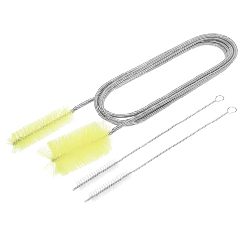 HARFINGTON 3pcs Flexible Long Drain Brush Straw Cleaner Set 61.02" Stainless Steel Double Ended Hose Brush with 8" Nylon Long Tube Pipe Cleaning for Fish Tank Sink Pipe, Yellow - color: Yellow, size: 155cm