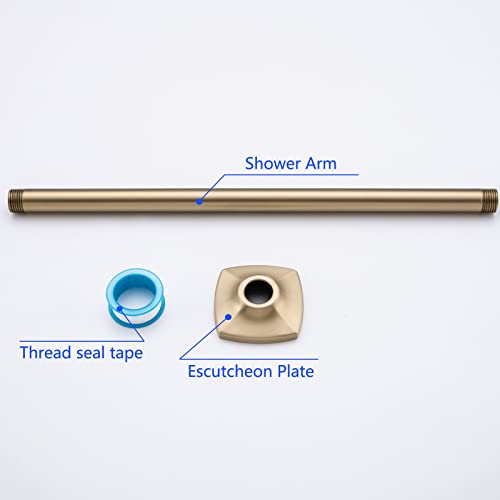16 Inch Ceiling Mount Shower Arm and Flange, Brushed Gold,SW-91038-16BG. - color: R-angle Square Flange-16" Brushed Gold