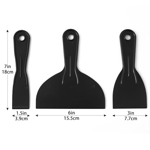 Plastic Putty Knife Set - 3Pcs Black Plastic Scraper Tool, 1.5"/3"/6" Sizes Spackle Knife for Spackling, Painting, Drywall, Arts and Crafts, Tile Jobs, Tamale Making - color: Black
