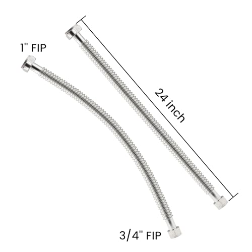24inch Stainless Steel Corrugated Water Heater Connector Flexible for Female Iron Water Pipes Fitting, 3/4" FIP x 1" FIP, 24" Length (2 Packs) - style: 24"/ 3/4x1"FIP