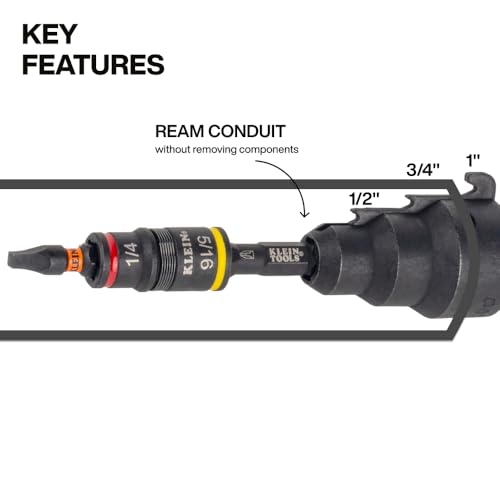 Klein Tools 85091HD Flip Socket Conduit Reamer, 3-in-1 Impact-Rated Tool for 1/2-Inch, 3/4-Inch, 1-Inch Conduit, Magnetic Bit Holder - style: Flip Socket Reamer