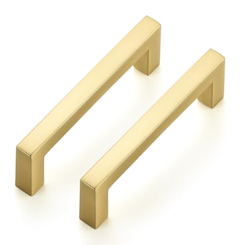Ravinte Brushed Gold Cabinet Handles Solid Cabinet Pulls, 3 Inch CC, 5 Pack | Zinc Alloy, Slim Square Bar Grip, Smooth Drawer Pull Feel, Kitchen Cabinet Update, For Cupboards, Dressers, Drawers, Hardware - color: Brushed Gold, size: Flat Black 3'' Hole Ce