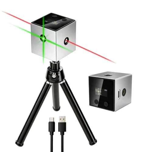 5-in-1 Digital Laser Level with Tripod, Magnetic Base & USB Rechargeable, Mini Angle Finder & Protractor, ±0.1° High Precision Cross Line Laser, Green/Red Beam for Picture Hanging,Tiling & DIY - color: Grey