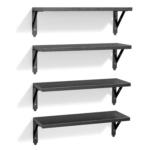 ROMGUAR CRAFT Wood Wall Floating Shelves Set of 4, 17" x 6" - Black - color: Black, size: 17" x 6"