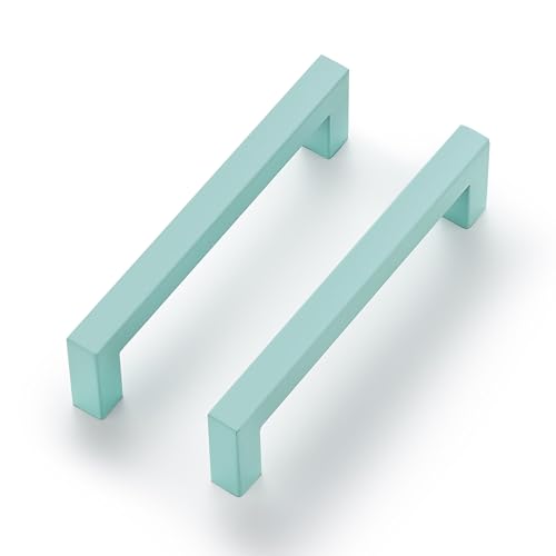 Ravinte Green Square Cabinet Handles Drawer Pulls,5 Inch,30 Pack | Screws Included, Stainless Steel, Square Bar Grip, Easy Install, Kitchen Cabinet Hardware, For Cupboards, Drawers, Dressers - color: Green