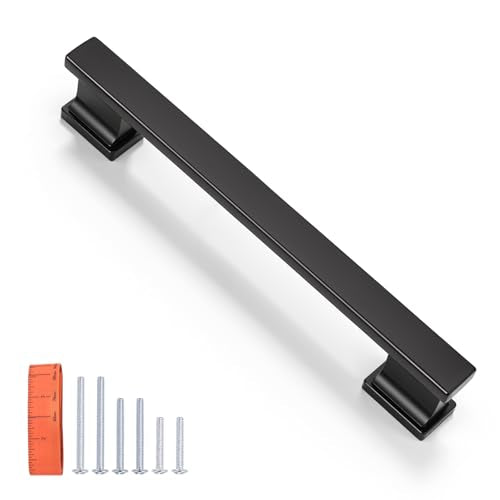 KNOBWELL 6 Pack Matte Black Solid Cabinet Pulls 5 Inch(128mm) Hole Center Kitchen Cabinet Handles,Cabinet Hardware for Cupboard Drawer Pulls - color: Matte Black, size: Hole Center：5 inch（128mm）