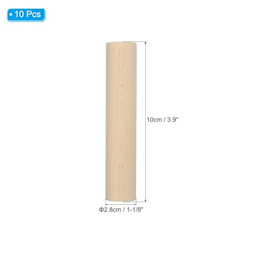 PATIKIL 1-1/8 x 4 Inch Dowel Rods Wood Sticks Unfinished Round Dowels 10pcs - size: 1-1/8"x4"