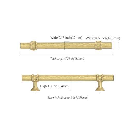 Asidrama 10 Pack 5 Inch(128mm) Knurled Brushed Gold Kitchen Cabinet Handles, Cabinet Pulls Kitchen Cabinet Hardware Cupboard Handles Drawer Pulls - color: Brushed Gold, size: 5" Hole Center, style: 10 Pack