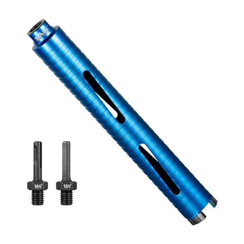 SALI Diamond Core Drill Bits 1 1/2" Diameter 10"/254mm Drilling Depth 5/8-11" Thread Core Bit Turbo Laser-Welded Segments for Cured Concrete with Brick, Block, Masonry, with Two Adapters - size: 1 1/2 inch