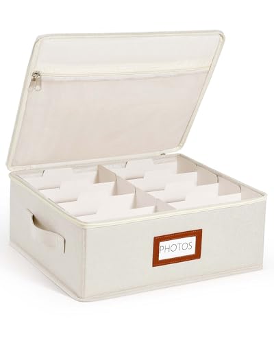 HULISEN Photo Storage Box, Photo Organizer for 2000 4x6 Pictures, Beige - color: Beige