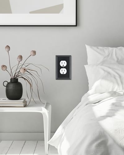2-Pack Zinc Alloy Single Duplex Outlet Cover Plate, Solid Receptacle Cover - color: Black, size: 1 Duplex 2PK