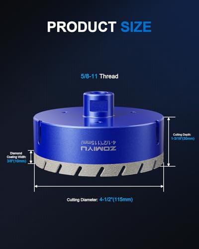 4-1/2" Diamond Hole Saw, Wet/Dry Diamond Core Bit for Tile Granite - size: 4-1/2"(115mm)