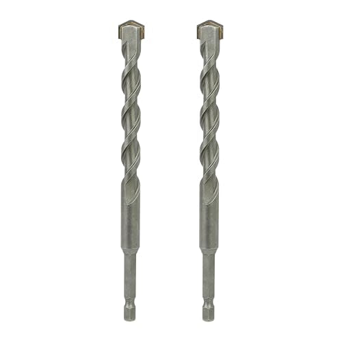1/2 Inch x 6 Inch Masonry Drill Bit, Carbide Tipped 2-Pack for Concrete, Brick, Stone, 1/4” Hex Shank, Impact Performance (1/2" x 6", 2) - size: 1/2" x 6"
