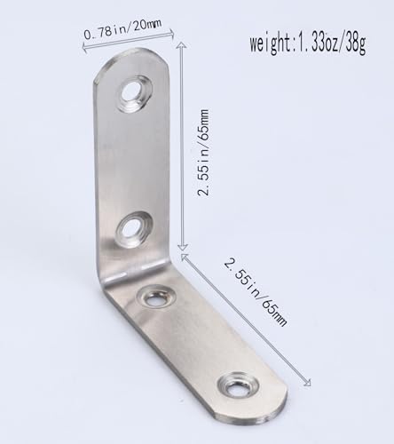 4 Pack Flat Mending Plate for Wood, Stainless Steel Straight Brackets Flat Repair Fixing Wood Brace Joining Plates Connector with Fixing Screws (8, L-Shaped Bracket 0.78*2.55*2.55in) - size: L-Shaped Bracket 0.78*2.55*2.55 in