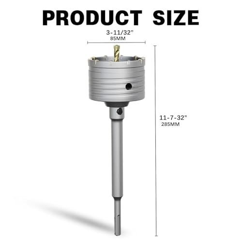 3-11/32" Concrete Hole Saw,85mm MasonryHole Saw, with 220mm SDS Plus Shank Connecting Rodfor Concrete Brick Cement Stone Wall Drilling HomeImprovement - size: 3-11/32" 85mm