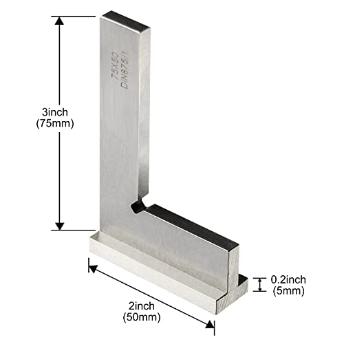 Precision Machinist Square 3 Inch Engineer Square 90 Degree Right Angle Ruler Ground Hardened Steel with Seat 3 x 2 Inch - size: 3 x 2 inches