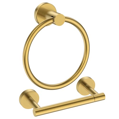 FORIOUS Toilet Paper Holder and Towel Ring Set, Bathroom Accessories Set - color: Brushed Gold