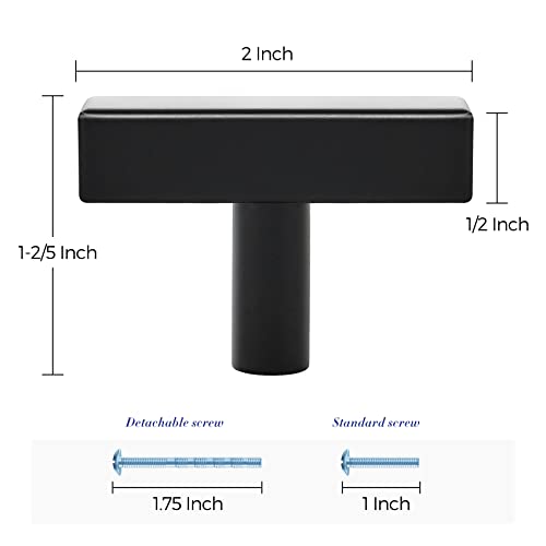 Ravinte 3 Pack Black T Bar Square Cabinet Knobs 2in Cabinet Pulls | Matte Black Finish, Solid Metal, Easy Install, Screws Included, Hardware, Kitchen, Bathroom, Drawers, Cabinets - color: Black, size: 3 Pack, style: Square