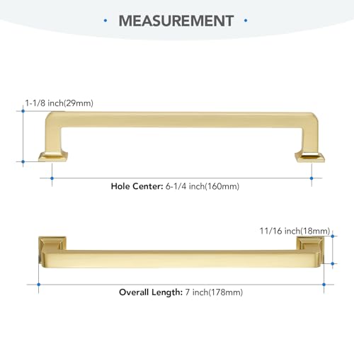 HOME EDIT Brushed Gold Cabinet Handles Zinc Pulls 6-1/4 Inch 5 Pack - color: Brushed Gold, size: 6-1/4 inches Hole Center