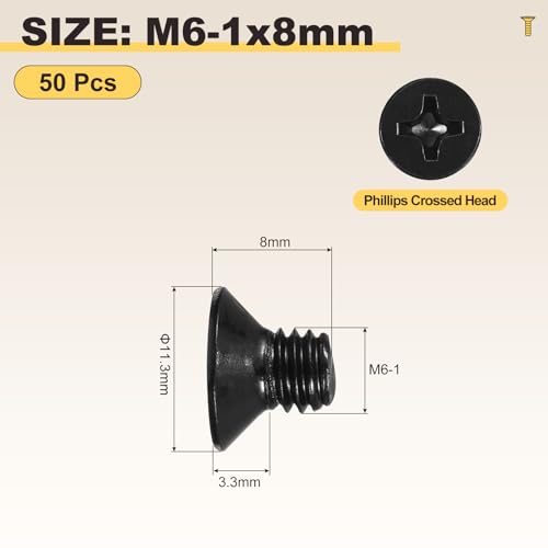 METALLIXITY M6-1x8mm Phillips Flat Head Bolts 304 Black 50Pcs - color: Black, size: M6-1x8mm