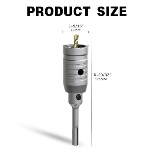 1-9/16" Concrete Hole Saw,40mm Masonry Hole Saw, with 110mm SDS Plus Shank Connecting Rod for Concrete Brick Cement Stone Wall Drilling Home Improvement - size: （1-9/16" 40mm）