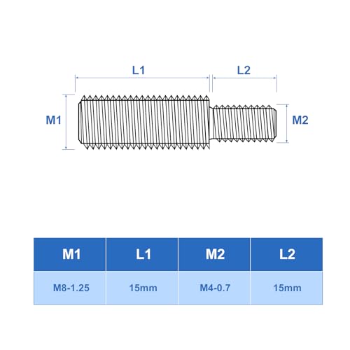 uxcell M4x15mm to M8x15mm Double End Threaded Stud Screw Bolt, 8Pcs 304 Stainless Steel Thread Reducer Adapter for Furniture Machinery Assembly Fastener - size: M4x15mm to M8x15mm