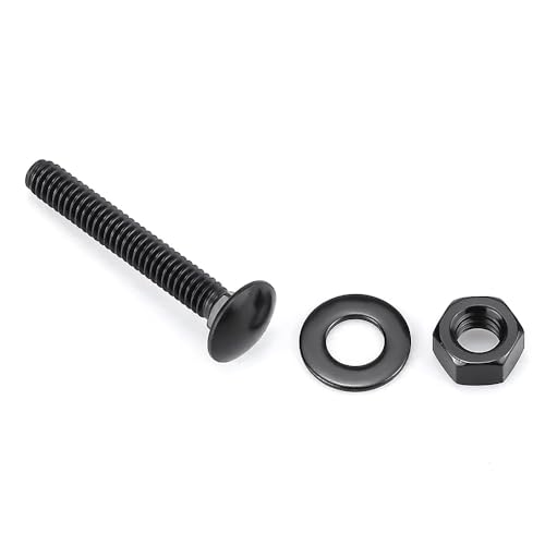 Glvaner (6 Sets) 3/8-16 x 2-1/2" Stainless Steel Carriage Bolts Screws Black and Hex Nuts & Flat Washers Black, Round Head Square Neck, 304 Stainless Steel 18-8, Full Thread Coverage - size: 3/8-16 x 2-1/2"