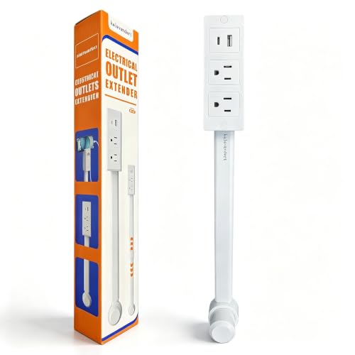 Electrical Outlet Extender Stick, Rotatable 180°,with USB-A,USB-C and 2AC, from 17.5'' - 27.5'', for Sofas, Bedside Tables, and Behind desks