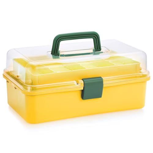 BTSKY 3-Layer Plastic Dividing Storage Box Craft Organizer and Storage - color: Yellow+Green
