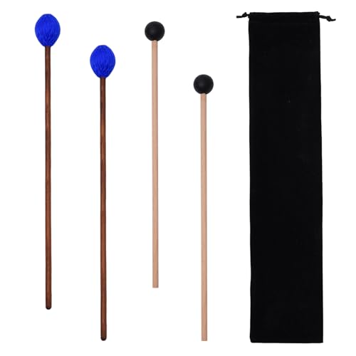 Mallets Percussion 2 Pairs Rubber and Yarn Marimba Mallets with Drumsticks Bag Drum Hammer for Ethereal Drum Xylophone Woodblock Glockenspiel