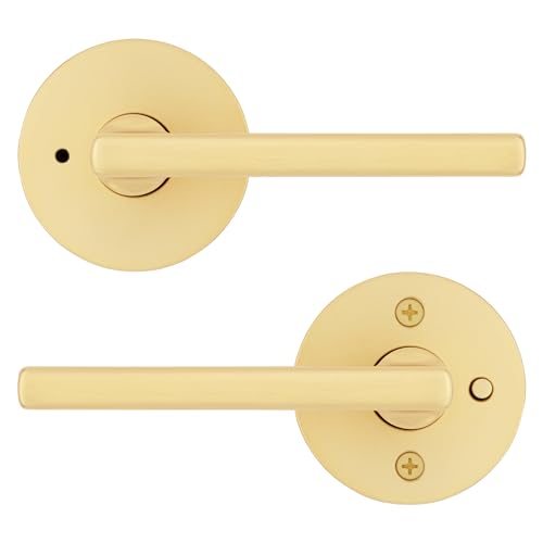 Kwikset 730HFLRDT-4 Halifax Lever with Round Rose Privacy Door Lock with 6AL Latch and RCS Strike Satin Brass Finish - color: Satin Brass, size: 1 Pack