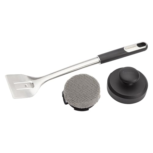 Cuisinart 3-in-1 Chainmail Grill Cleaner, Bristle-Free Dual Function Heavy-Duty Grill Brush with Removable Head, Worry-Free Stainless Steel Steam Clean BBQ Scrubber for Grills & Griddle - color: Chainmail Grill Cleaner Brush