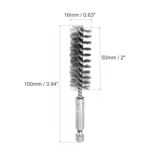 HARFINGTON 6Pcs Stainless Steel Bore Brush 16mm Dia 4" Long Cleaning Twisted Wire Brush with Handle 1/4" Hex Shank for Tubes, Ports, Bearings - size: 16mm