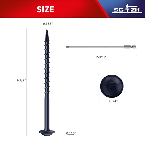 Pocket Hole Screws #8 x 2-1/2" (206Pcs) 2lb. Carbon Steel, Blue, Washer Head, Coarse Thread, Square Drive,150MM Drive Bit Included - color: Blue, size: #8 x 2-1/2"
