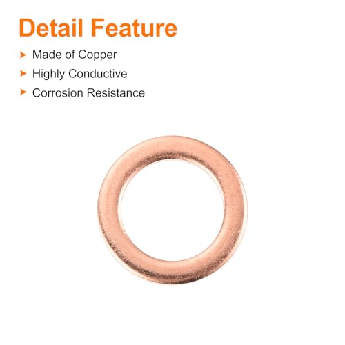 MECCANIXITY 52 Pcs Flat Copper Washers, 12x18x1.5mm Copper Upgraded Flat Metric Sealing Crush Ring Washers for Hydraulic Fittings Screw Bolt Nut Electronic Repair - size: 12x18x1.5mm