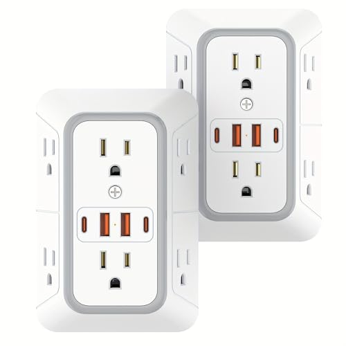 2 Pack Outlet Extender 6 Outlet Wall Plugs 2 USB A Ports and 2 USB C Ports - size: 2pack