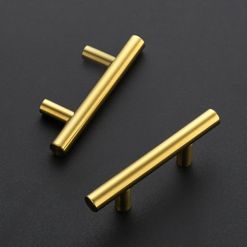 Ravinte Brushed Gold Cabinet Handles,Round T Pulls,2-1/2 Inch,30 Pack - color: Brushed Gold, size: 2-1/2 Inch Hole Center