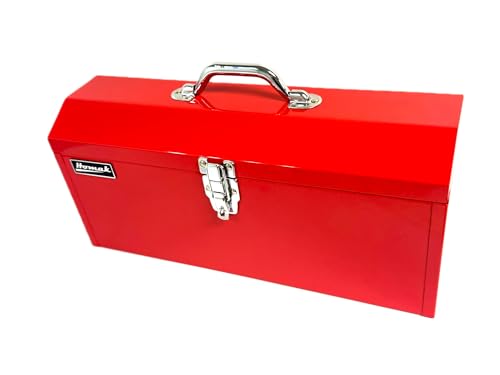 Homak Tool Box, 19" Portable Steel Tall Tool Box with Metal Latch Closure & Plastic Handle, Multi-Purpose Heavy Duty Toolbox with metal Tray, Red - size: 19-Inch x 7-Inch x 8-1/2-Inch - Tall