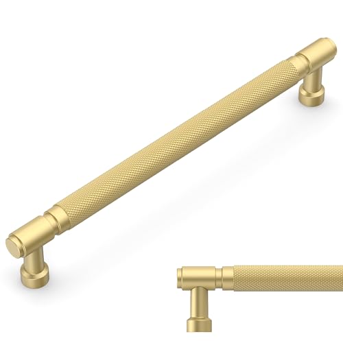 Amerdeco 10 Pack Brushed Gold knurled Cabinet Pulls 10" | Drawer Pulls Cabinet Hardware Kitchen Cabinet Handles for Bathroom ZH0072 - color: Brushed Gold, size: 10" hole center